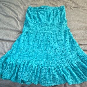 VENUS Blue Maxi Strapless Dress Smocked A-line